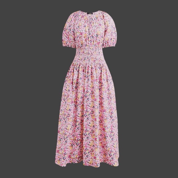 NWT J. Crew ‘Puff-Sleeve Smocked-Waist Midi Dress’ in “Floral Fields” Size SP - Picture 1 of 16